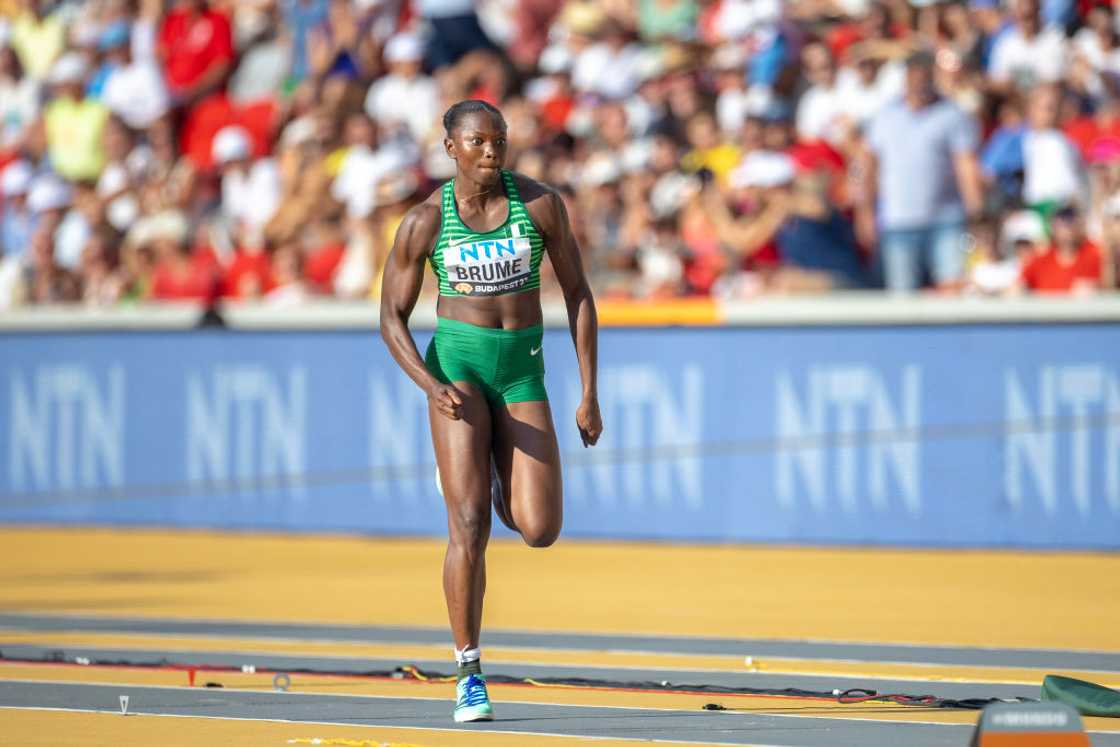 Ese Brume competing at the 2023 World Athletics Championships