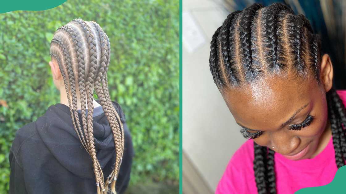 Eight straight-back cornrows Eight straight-back cornrows