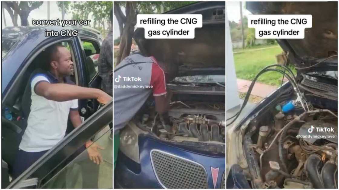 Car engine conversion/Man used gas for his vehicle. Car engine conversion/Man used gas for his vehicle.