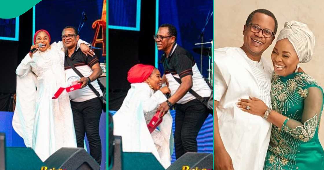 Tope Alabi praises husband at her 15th annual concert. Tope Alabi praises husband at her 15th annual concert.