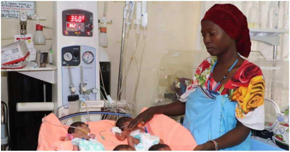 Kwale woman Christine Mulongo and her quadruplets. Kwale woman Christine Mulongo and her quadruplets.