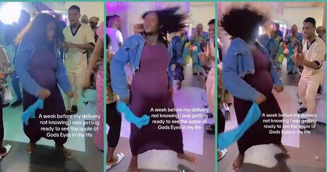 Heavily pregnant woman dances at party