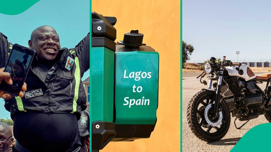Nigerian man starts riding bike from Lagos to Spain. Nigerian man starts riding bike from Lagos to Spain.