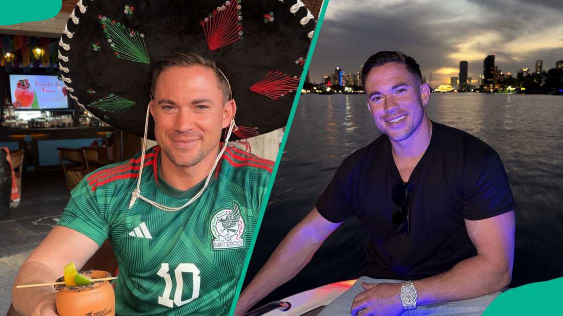 Will Parfitt during a trip to Mexico and he is seen on a boat in a black tee