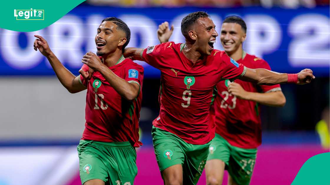 Gessime Yassine and Achraf Hakimi of Morocco celebrate the team's 4-2 victory against Haiti. Photo by Joosep Martinson Gessime Yassine and Achraf Hakimi of Morocco celebrate the team's 4-2 victory against Haiti. Photo by Joosep Martinson