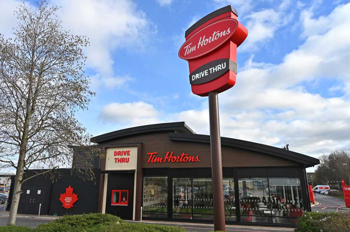 A general view of a Tim Hortons Drive-Thru coffeehouse and restaurant at Lakeside Retail Park on 5 February 2024 in Grays, United Kingdom.