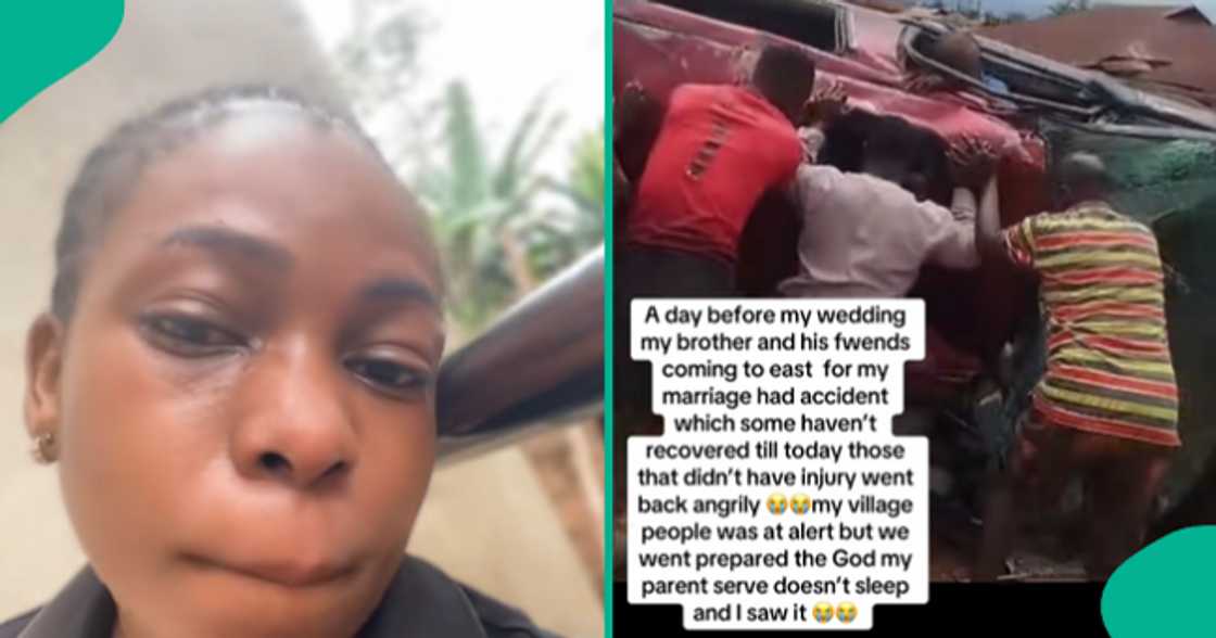 Lady in tears after her brother and his friends got into an accident while on their way to her wedding venue. Lady in tears after her brother and his friends got into an accident while on their way to her wedding venue.