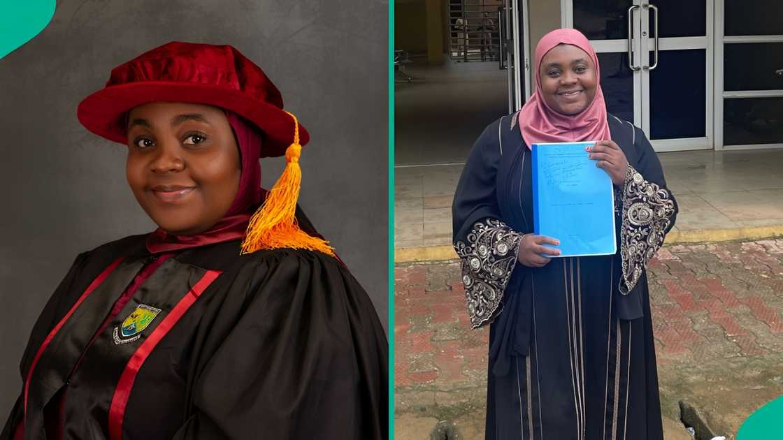 A lady celebrated as she earns a PhD degree at 27. A lady celebrated as she earns a PhD degree at 27.