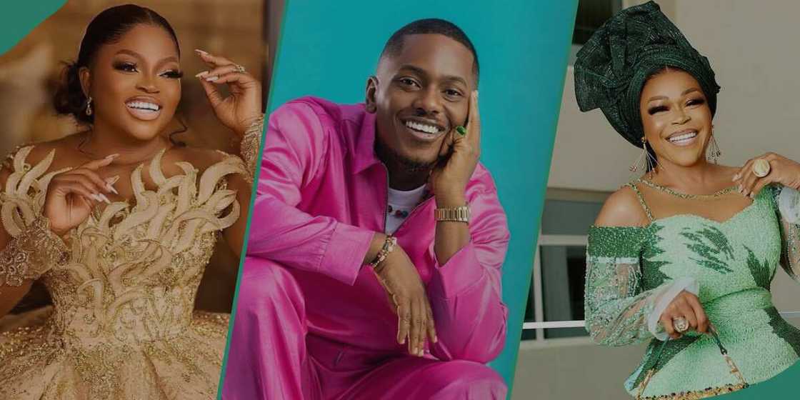 Timini Egbuson plays with Funke Akindele and Shaffy Bello. Timini Egbuson plays with Funke Akindele and Shaffy Bello.