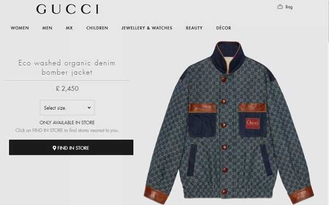 Screenshot of Gucci jacket on website. Screenshot of Gucci jacket on website.