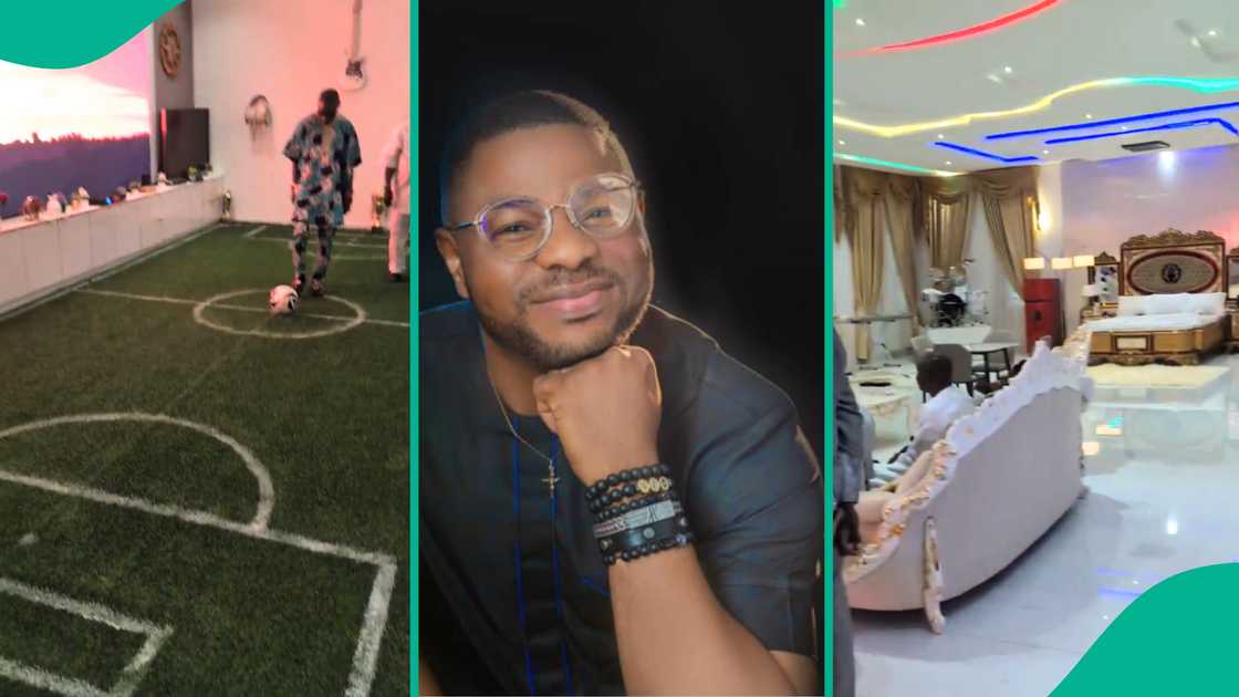 Video of football pitch in Yinka Ayefele's bedroom. Video of football pitch in Yinka Ayefele's bedroom.