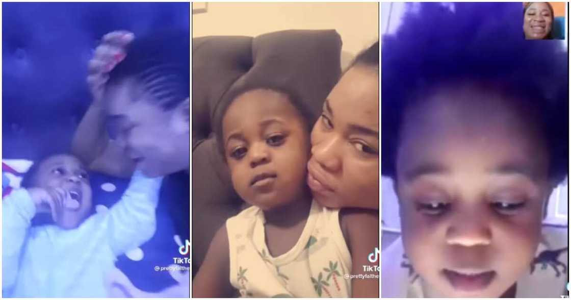 Davido's Ifeanyi with his nanny in video. Davido's Ifeanyi with his nanny in video.