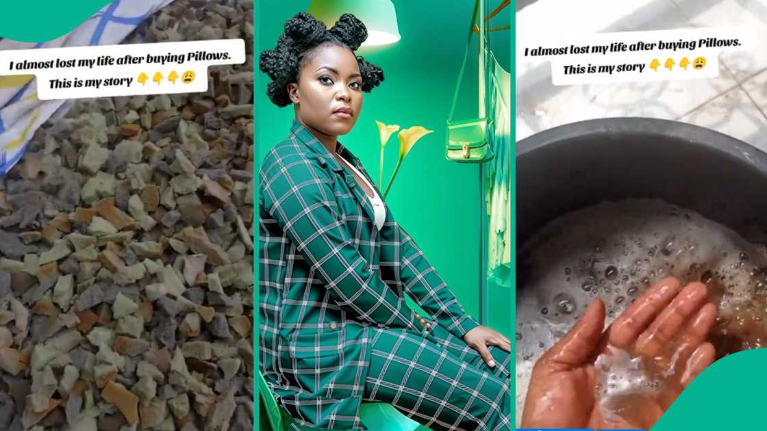 Cameroonian lady shows what she found in pillow she got in Nigeria, cries out Cameroonian lady shows what she found in pillow she got in Nigeria, cries out