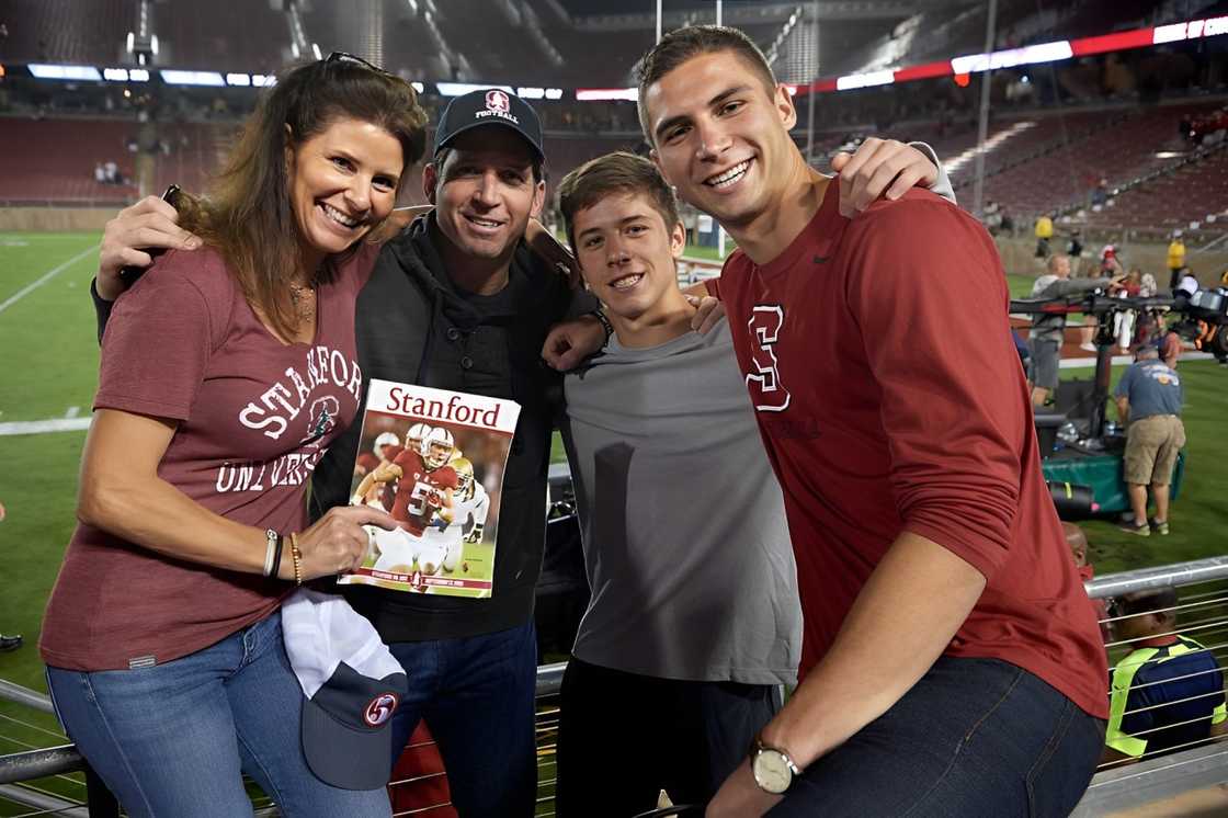 Christian McCaffrey's (L-R) mother, Lisa, father, Ed, and brothers Dylan and Max, at Stanford Stadium.