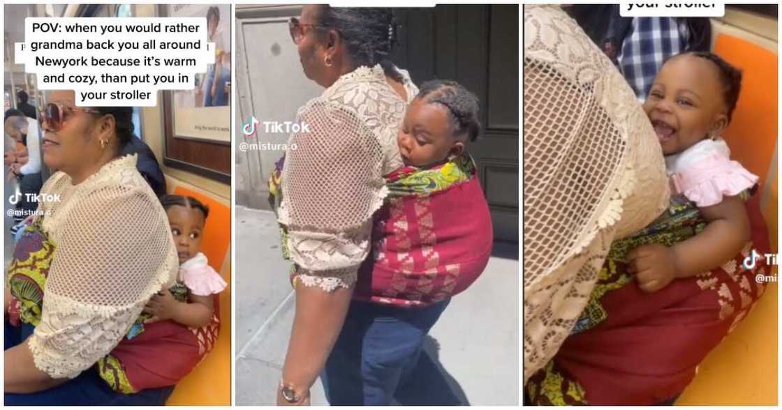 Nigerian grandma, baby, wrapper, America Nigerian grandma, baby, wrapper, America