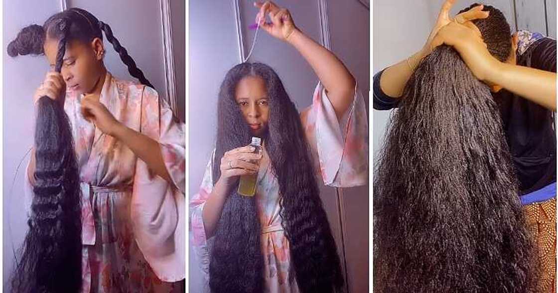 Lady shows off long hair, extremely long hair