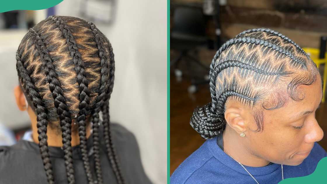 Zig-zag cornrows. Zig-zag cornrows.