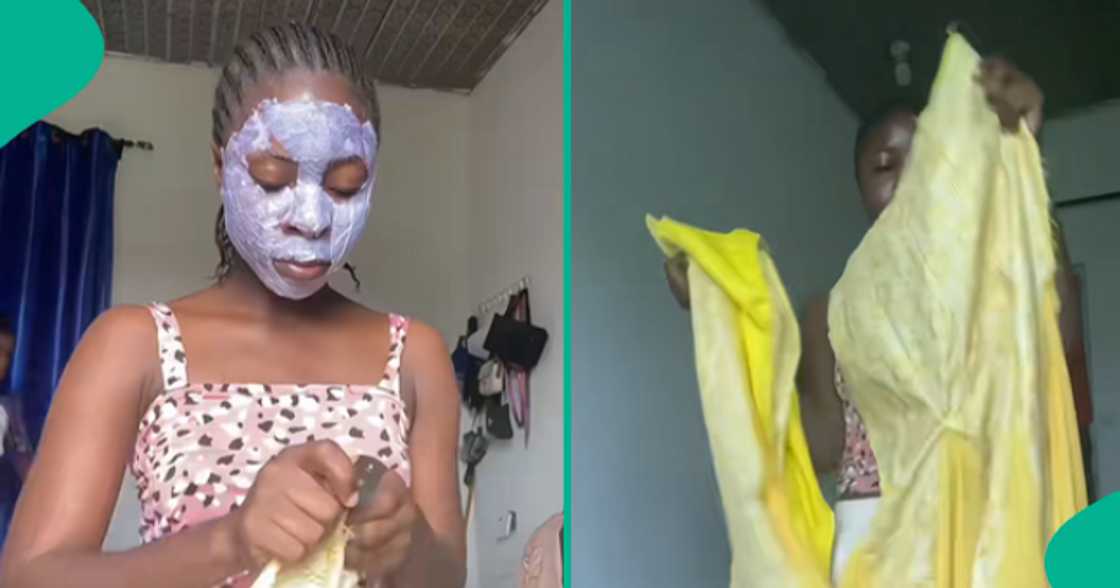 Nigerian lady who transformed her late father's outfit gets attention online. Nigerian lady who transformed her late father's outfit gets attention online.