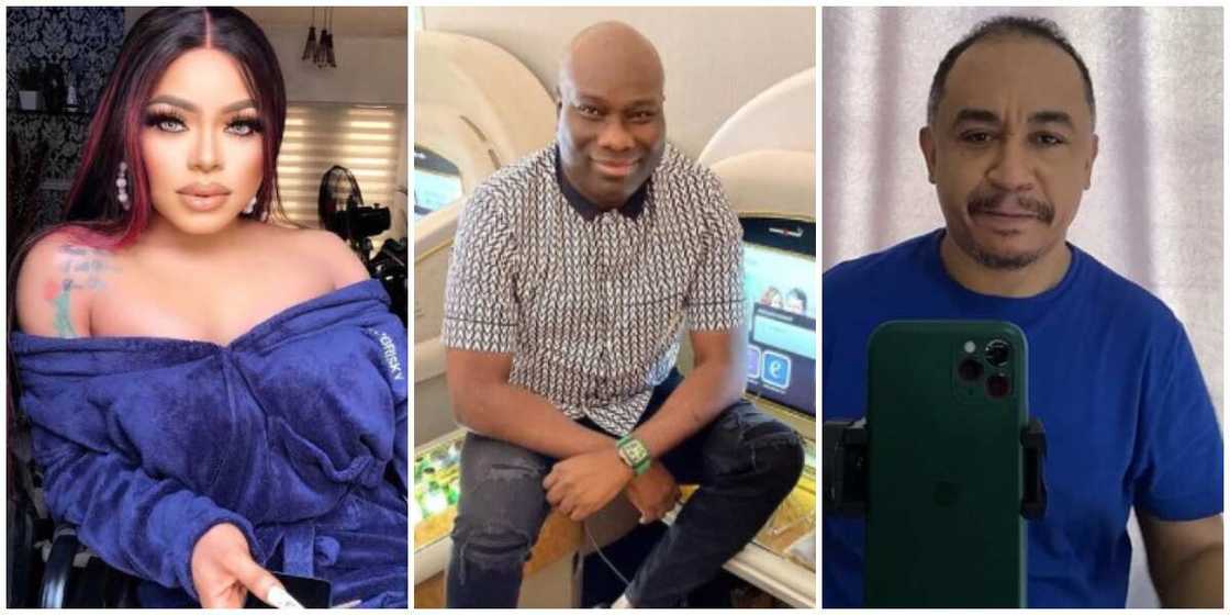 Photos of Bobrisky, Mompha, and Daddy Freeze. Photos of Bobrisky, Mompha, and Daddy Freeze.