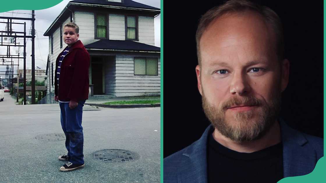 Brandon Crane as Young Ben Hanscom (L). Brandon Crane in a blue suit (R). Brandon Crane as Young Ben Hanscom (L). Brandon Crane in a blue suit (R).