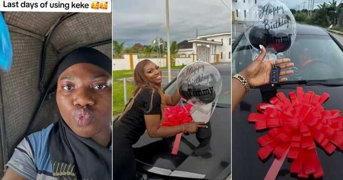 Lady celebrates buying a new car