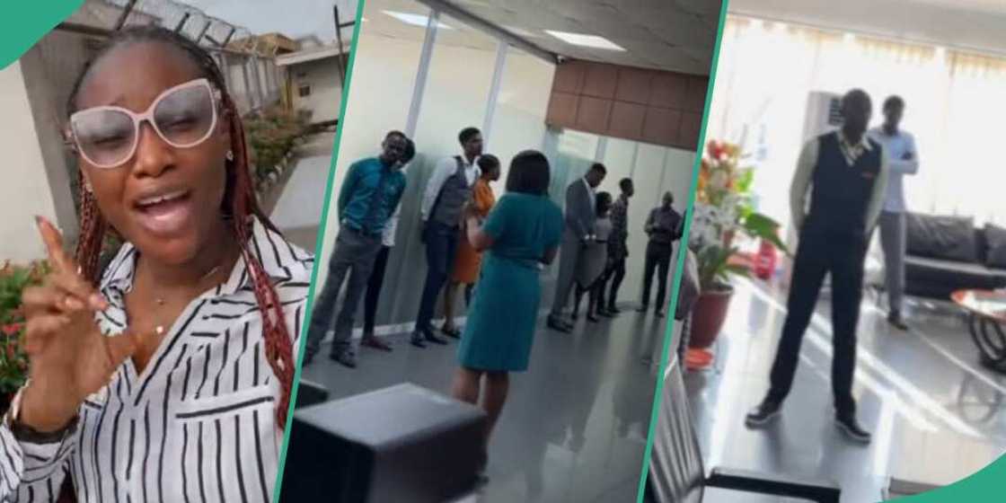 Staff of company gather to pray before resuming work