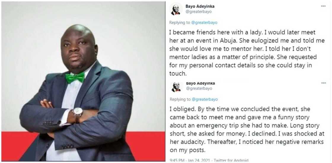Reactions as man shares how a lady who requested mentorship fleeced him for 'urgent' money Reactions as man shares how a lady who requested mentorship fleeced him for 'urgent' money