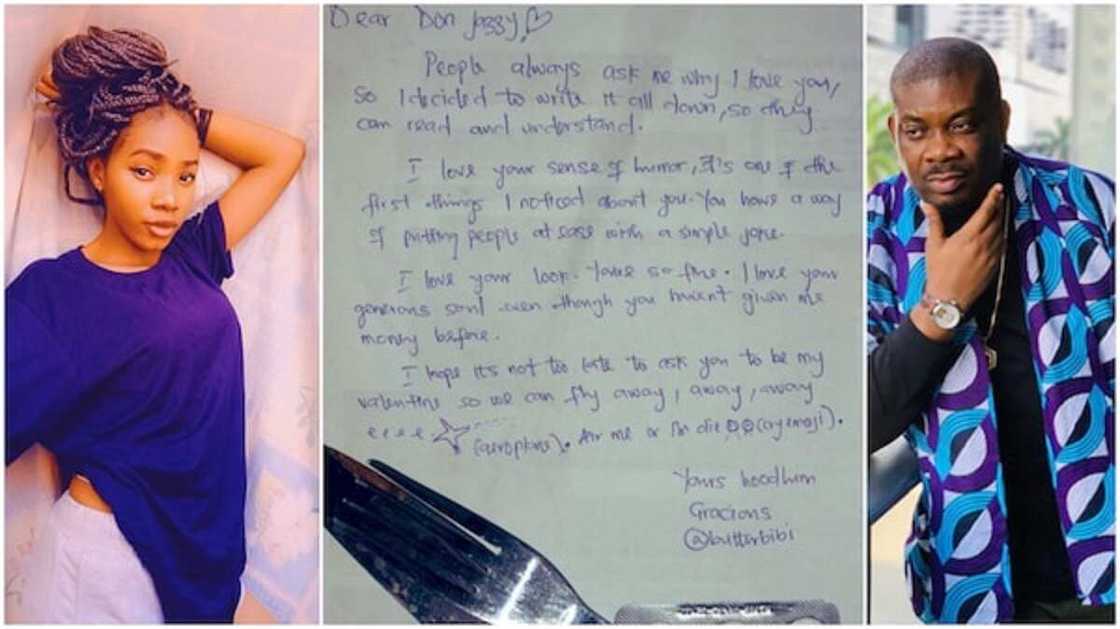 Tsuleliyar budurwa ta rubutawa Don Jazzy wasikar soyayya ranar masoya, ta janyo cece-kuce Tsuleliyar budurwa ta rubutawa Don Jazzy wasikar soyayya ranar masoya, ta janyo cece-kuce