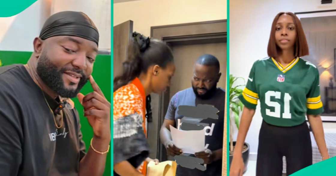 Man expresses astonishment over teacher's remark on his wife's school report card. Man expresses astonishment over teacher's remark on his wife's school report card.