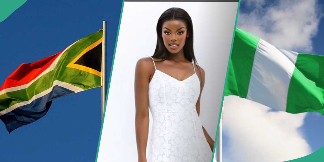 South African flag, Nigerian Miss SA contestant Chidimma Adetshina, Nigerian flag South African flag, Nigerian Miss SA contestant Chidimma Adetshina, Nigerian flag