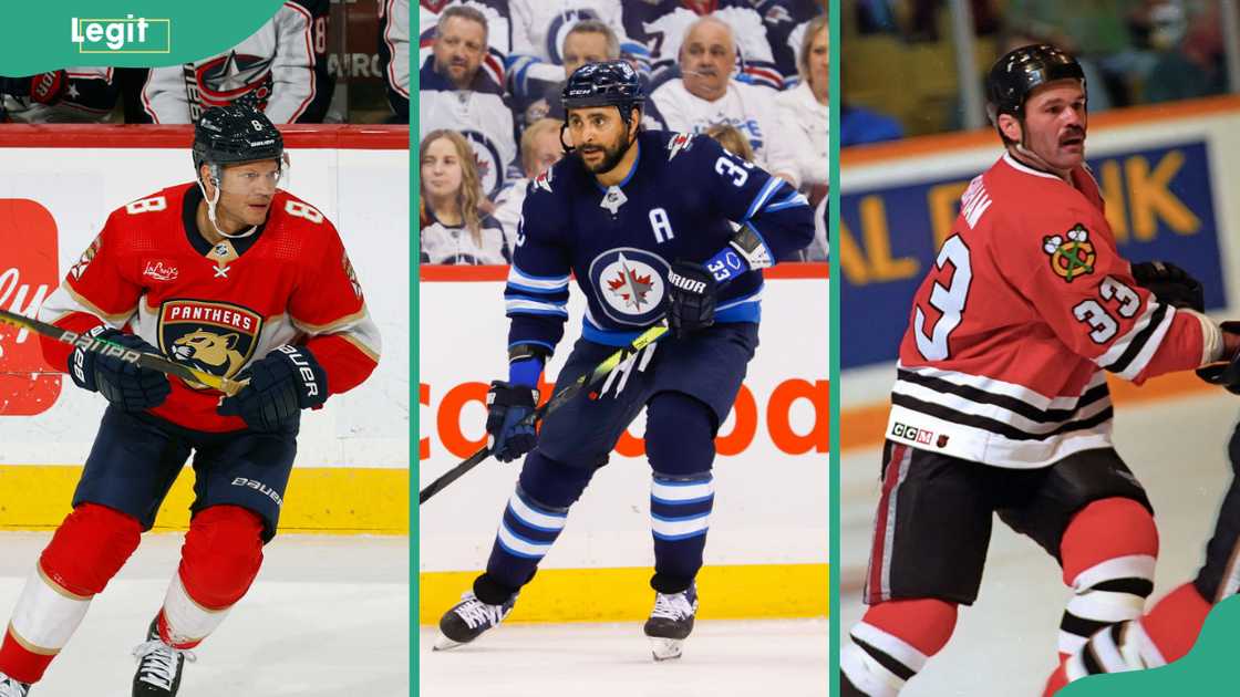 Kyle Okposo (L), Dustin Byfuglien (C), and Dirk Graham (R)