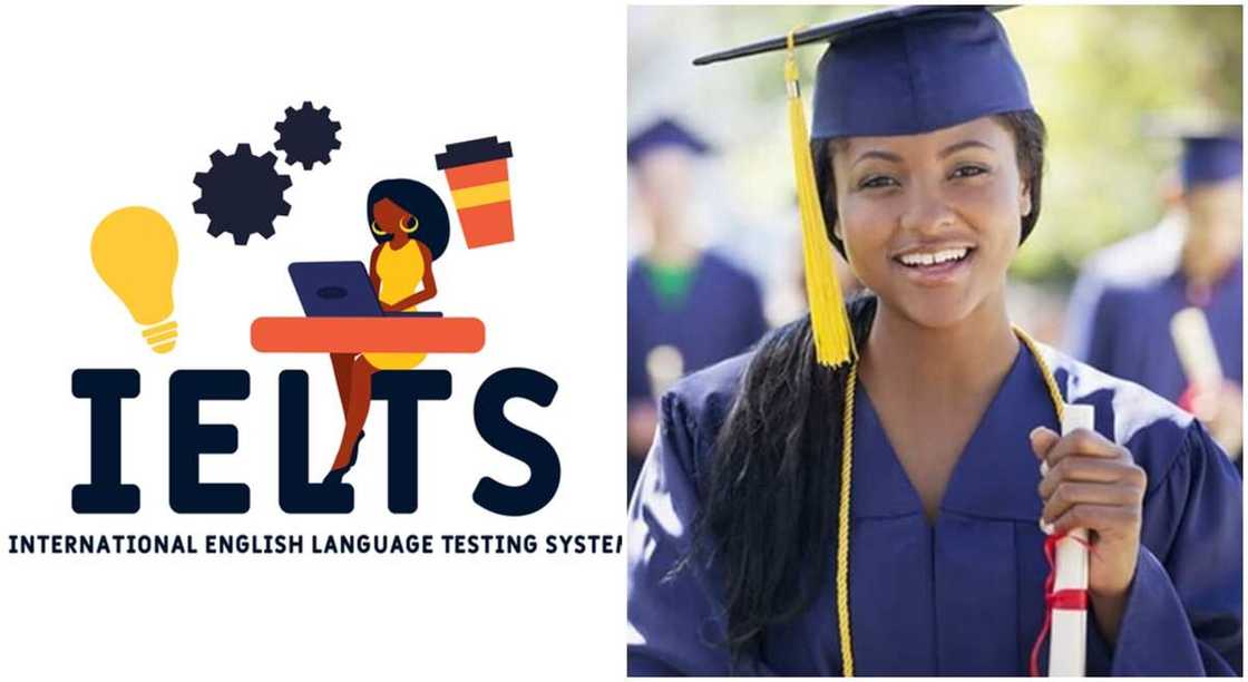 IELTS illustration and a black student wearing academic gown. IELTS illustration and a black student wearing academic gown.
