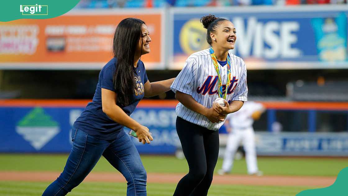 United States Olympic Gymnastics gold medalist Laurie Hernandez and her sister Jelysa at Citi Field in the Flushing neighbourhood of the Queens borough of New York City