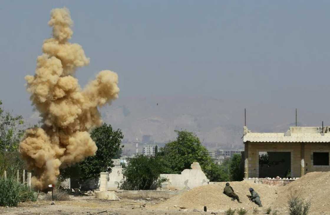Ordnance is blown up during a training session to clear munitions in the countryside near the Syrian capital Damascus Ordnance is blown up during a training session to clear munitions in the countryside near the Syrian capital Damascus