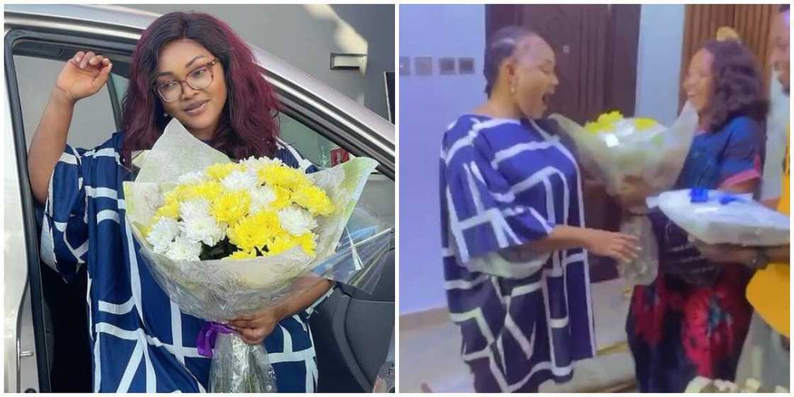 Mercy Aigbe reconsiders marriage as boyfriend surprises her with flowers and food platter Mercy Aigbe reconsiders marriage as boyfriend surprises her with flowers and food platter