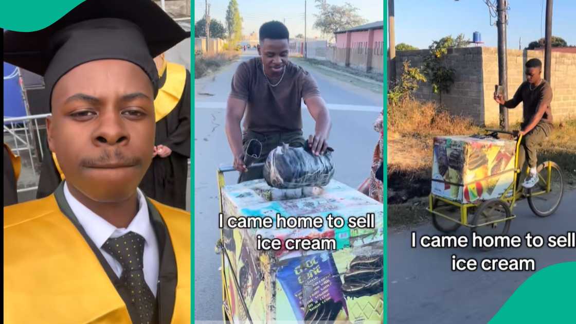 Man sells ice-cream after qualifying as a doctor. Man sells ice-cream after qualifying as a doctor.