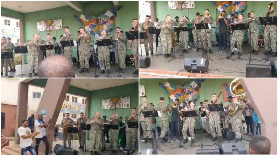 Ayra Starr's Rush/US military officers perform. Ayra Starr's Rush/US military officers perform.