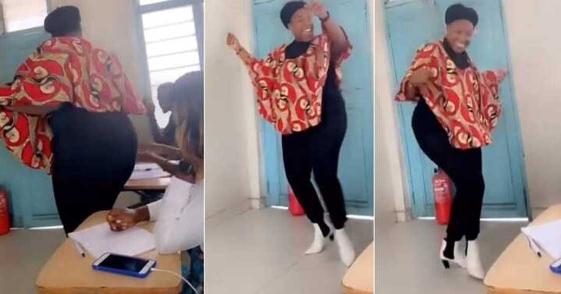 Lecturer dances for students