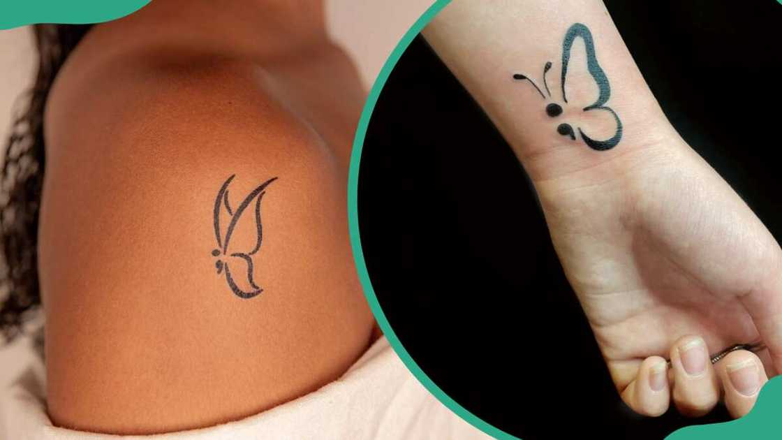 Semicolon butterfly tattoos