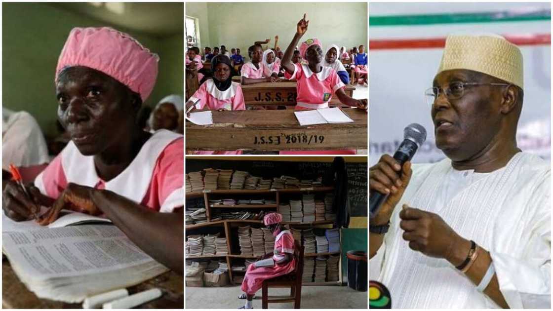 50-year-old secondary school student raises hand up to ask question in class, Atiku praises her 50-year-old secondary school student raises hand up to ask question in class, Atiku praises her