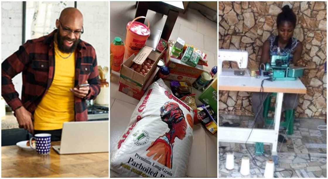 Photos of a man, Christmas food items bought by a Nigerian woman for her family. Photos of a man, Christmas food items bought by a Nigerian woman for her family.