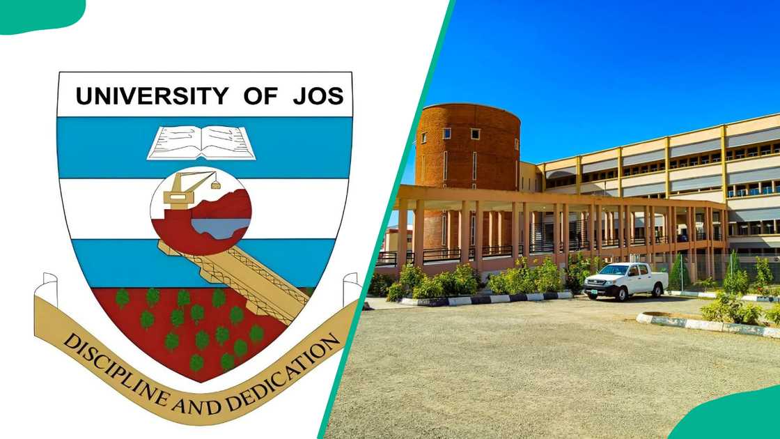 University of Jos logo and a building in the institution University of Jos logo and a building in the institution