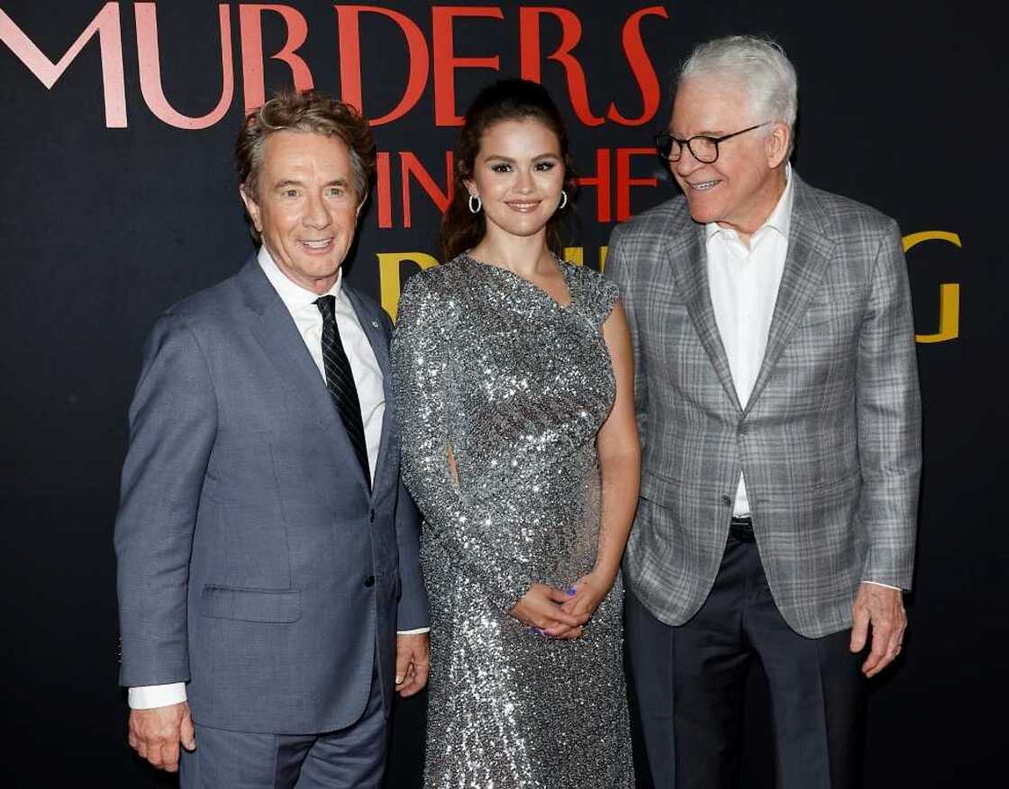 Hulu racked up Emmy nominations for its comedy series "Only Murders in the Building," starring (L-R) Martin Short, Selena Gomez and Steve Martin