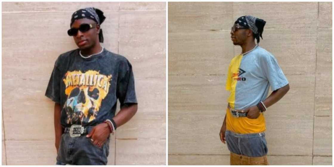 Photos of a man rocking the triple pants trend. Photos of a man rocking the triple pants trend.