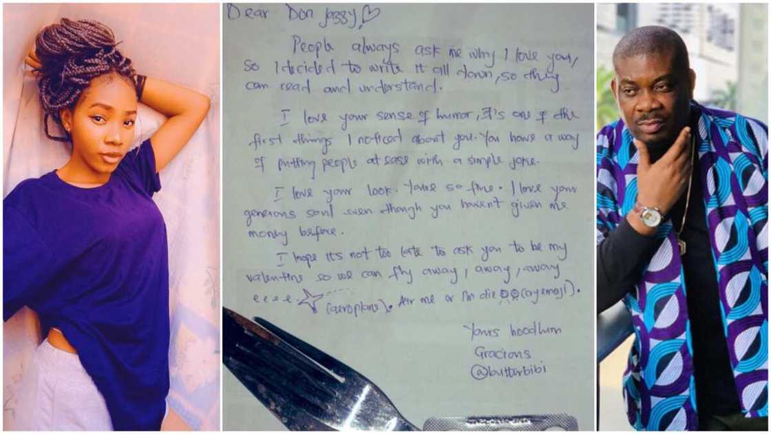 Nigerian lady writes love letter to Don Jazzy on Valentine's Day, causes commotion online Nigerian lady writes love letter to Don Jazzy on Valentine's Day, causes commotion online