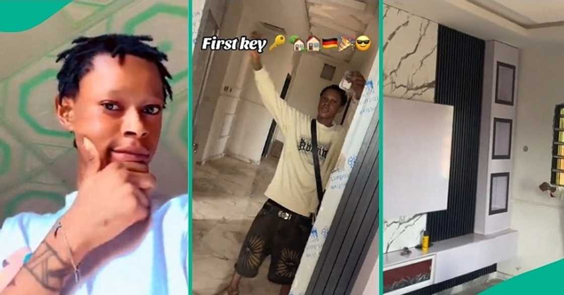 Nigerian man overjoyed after completing his first house. Nigerian man overjoyed after completing his first house.