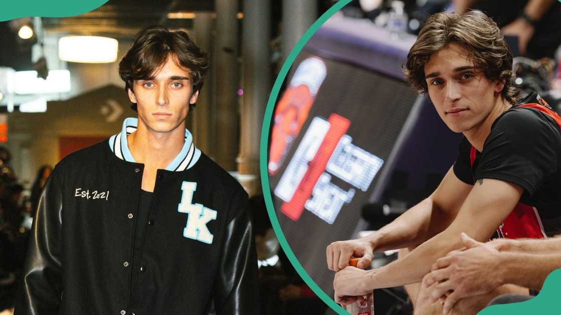 Josh in a sleek black varsity jacket (L). The TikToker at a sports event (R)