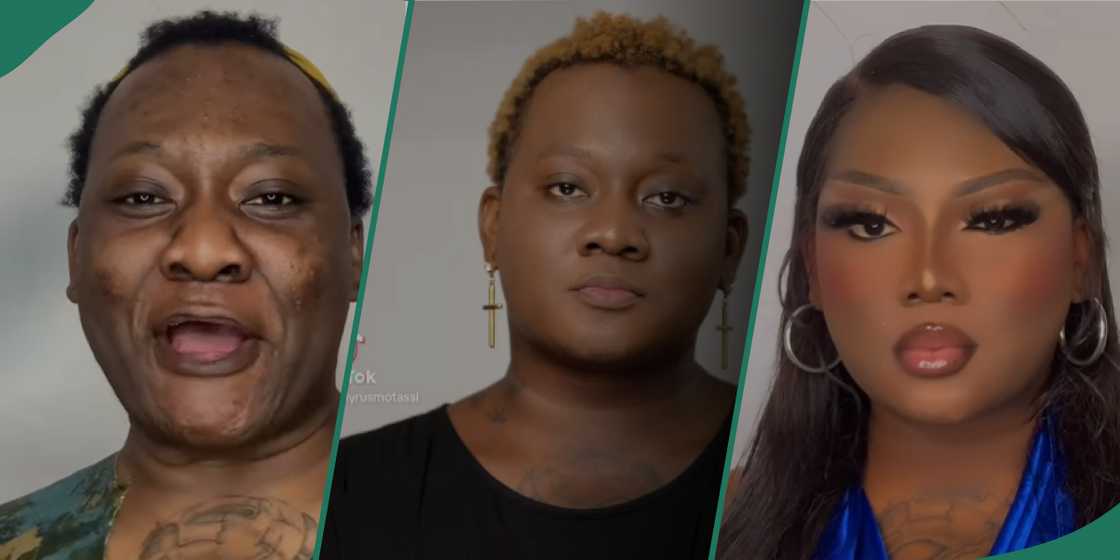 Man transforms himself to a woman using makeup Man transforms himself to a woman using makeup