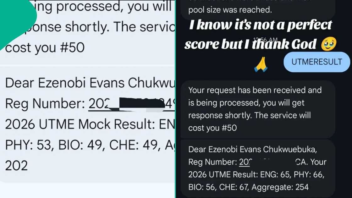 UTME 2026 candidate displays mock and final JAMB results, highlighting score increase from 202 to 254 as social media users react to his progress.