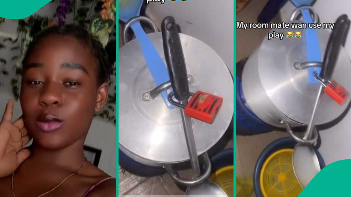 Lady shows how she locked her food pot. Lady shows how she locked her food pot.